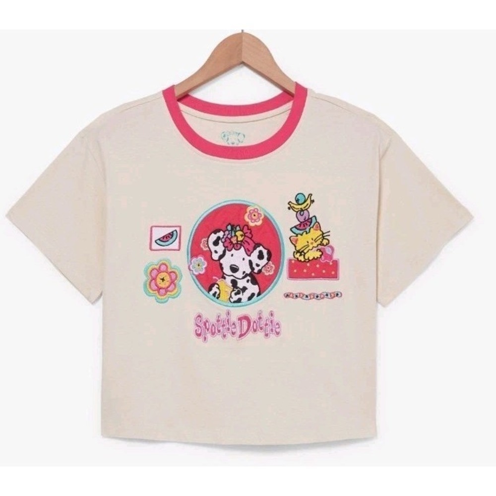NEW Sanrio Spottie Dottie Embroidered Womens MD Cropped T-Shirt Retro 90s Artsy